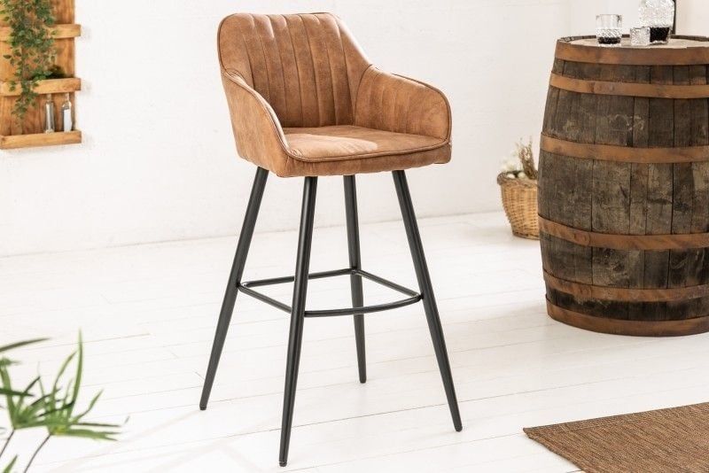 Elegante Barkruk TURIN – Vintage Bruin Met Gewatteerde Armleuning van Invicta Interior