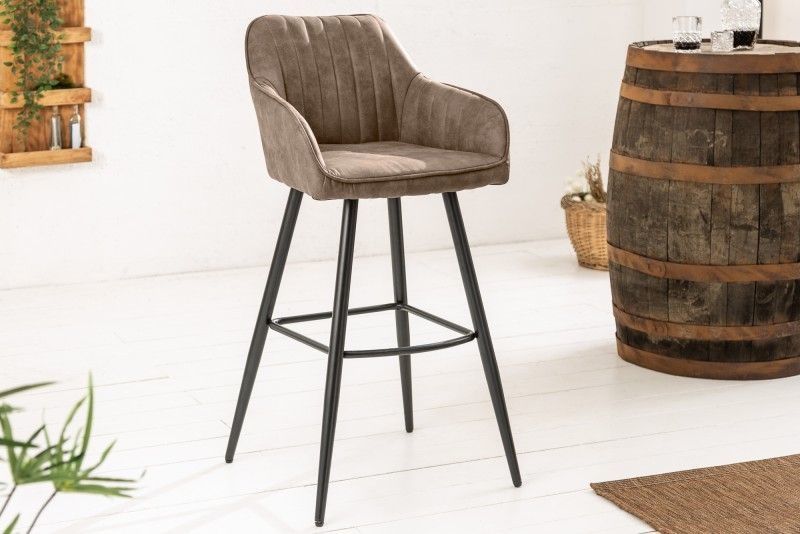 Elegante barkruk TURIN – vintage taupe met gewatteerde armleuning