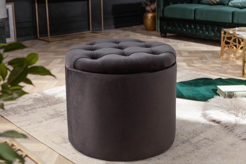 Elegante barokke kruk met zwarte fluwelen bekleding en opbergmand – Invicta Interior