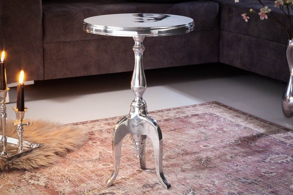 Elegante Bijzettafel Savoy – Polished Zilver, 55 cm Rond Blad | Invicta Interior