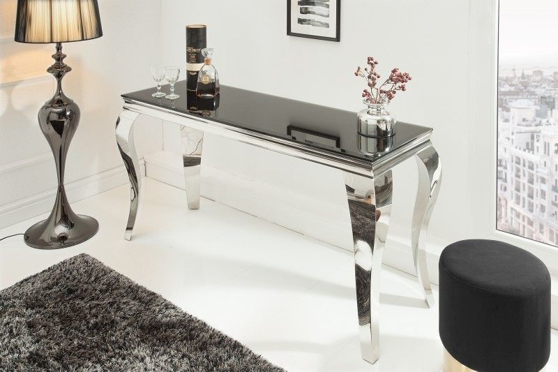 Elegante Consoletafel Modern Baroque – Zwart, Opaalglas & RVS poten, 145 cm – Invicta Interior