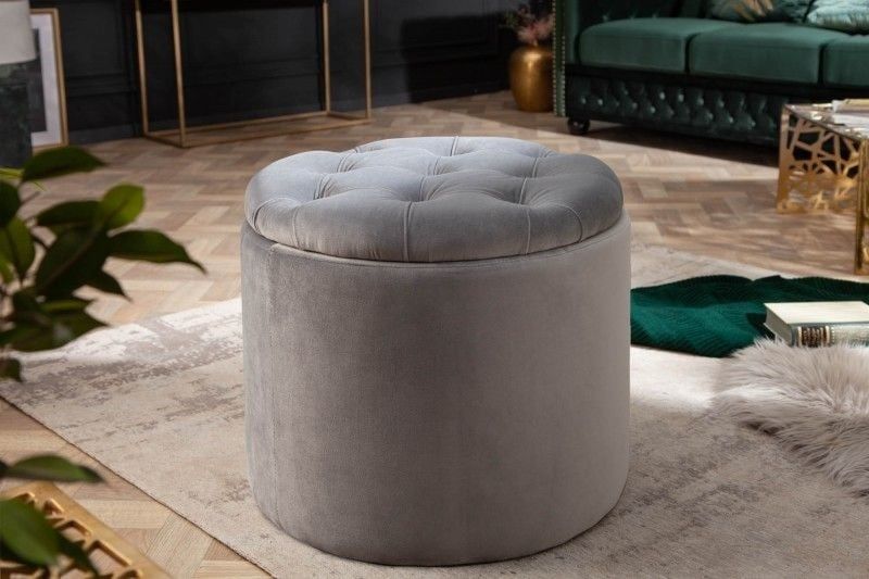 Elegante Fluwelen Kruk Modern Baroque – Zilvergrijs, 50 cm