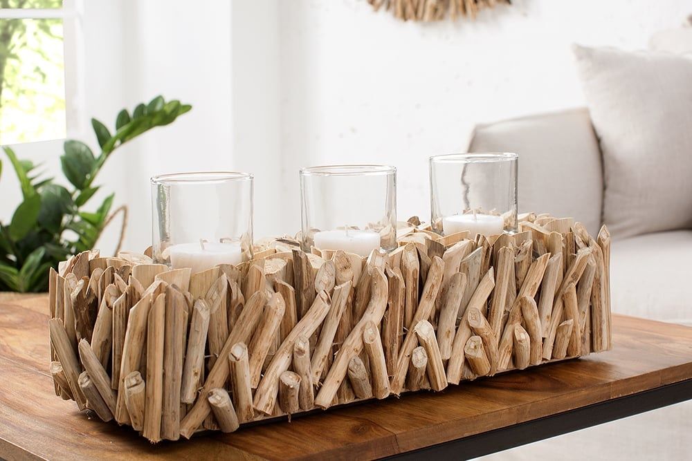 Elegante Fossil drijfhout lantaarn – 50 cm voor 3 kaarsen