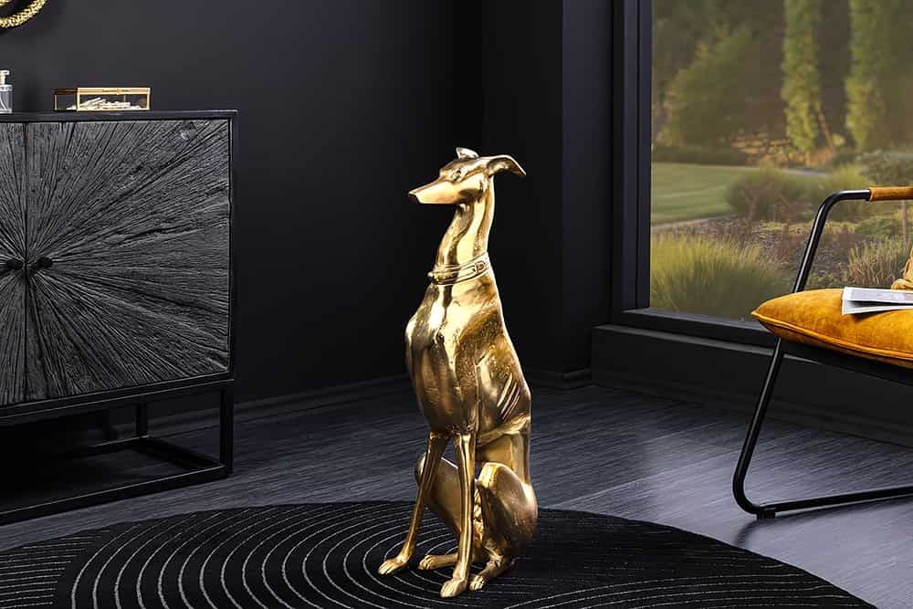 Elegante GREYHOUND Sculptuur – Goudkleurige Metaalartiestiek van Invicta Interior