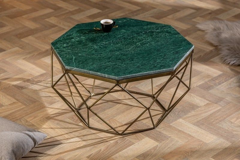 Elegante groene salontafel DIAMOND 70 cm – Messing‑accent & marmeren blad | Invicta Interior