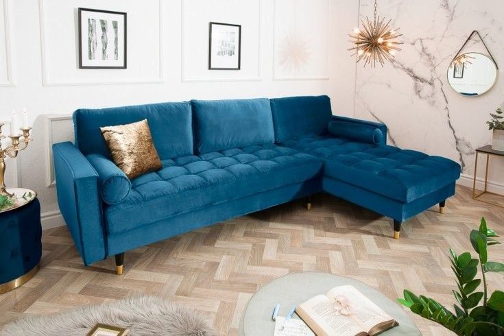 Elegante hoekbank COSY Velvet – luxueus fluweel in petrolblauw
