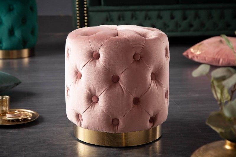 Elegante kruk Modern Barok 40 cm – Oud roze goud fluweel Chesterfield van Invicta Interior