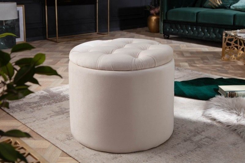 Elegante Kruk Modern Barok – Champagne Fluwelen Opbergmand (50 cm)