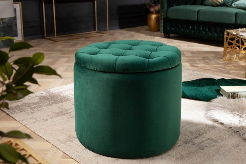 Elegante kruk Modern Baroque 50 cm – Donkergroen fluwelen opbergmand van Invicta Interior