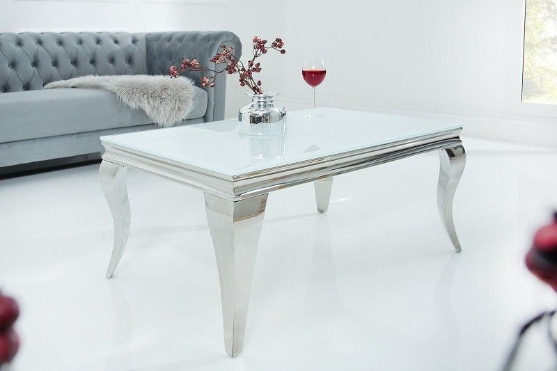 Elegante Moderne Barok Salontafel 100 cm – Zilver & Wit Opaalglas
