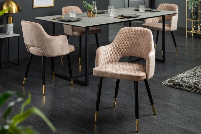 Elegante PARIS eetkamerstoel in grijs fluweel met gouden voetdoppen – Invicta Interior