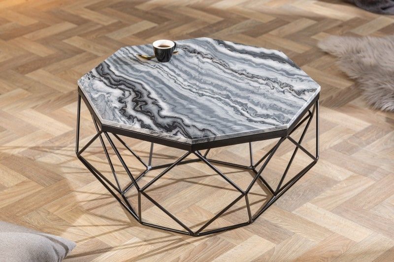 Elegante Salontafel DIAMOND 70 cm – Grijs‑Zwart Met Marmeren Blad