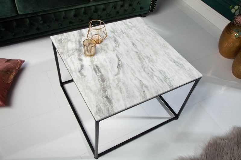 Elegante Salontafel ELEMENTS 50 cm – Strak Wit met Gepolijst Marmeren Blad