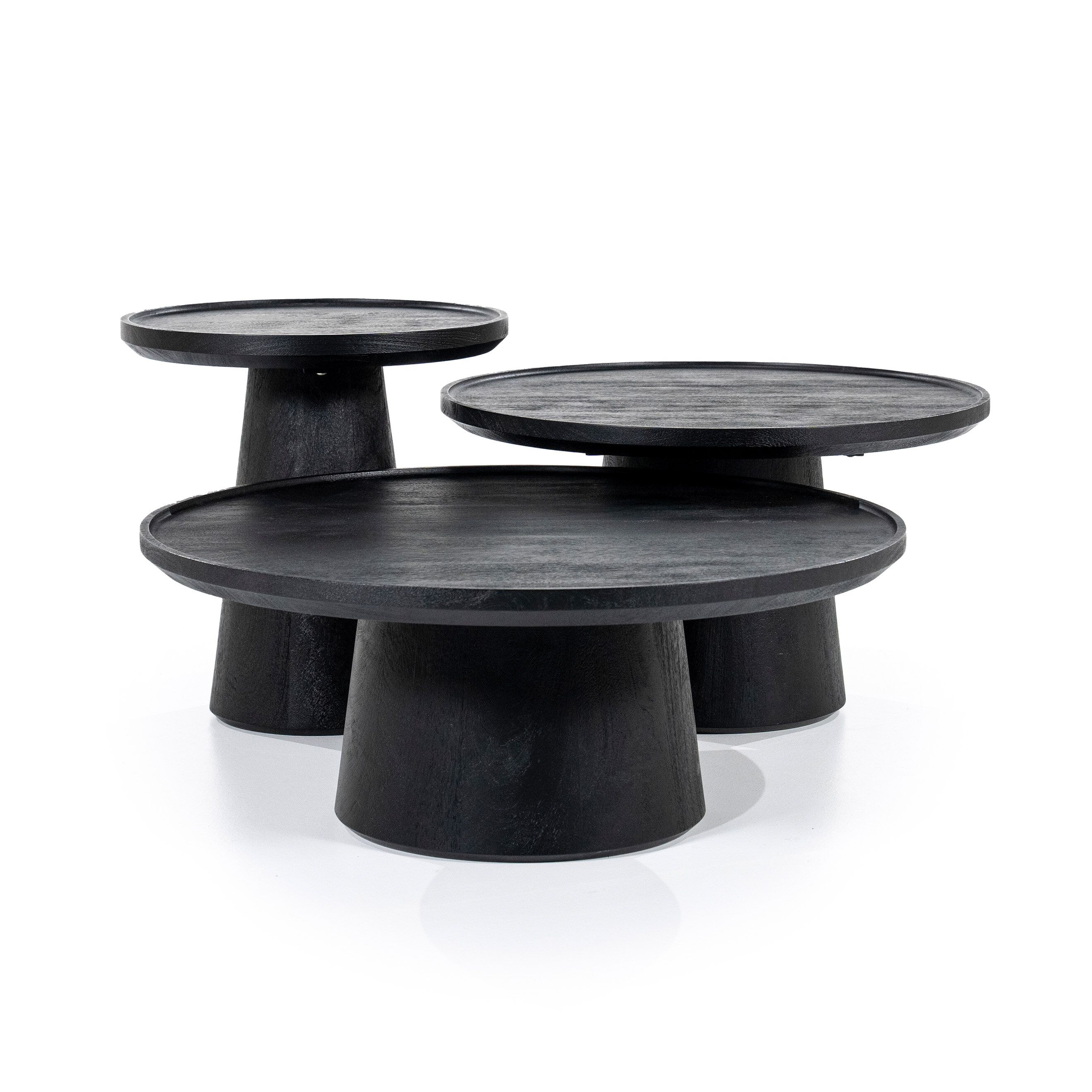 Eleonera Salontafel Ron – Set van 3 ronde zwarte tafels