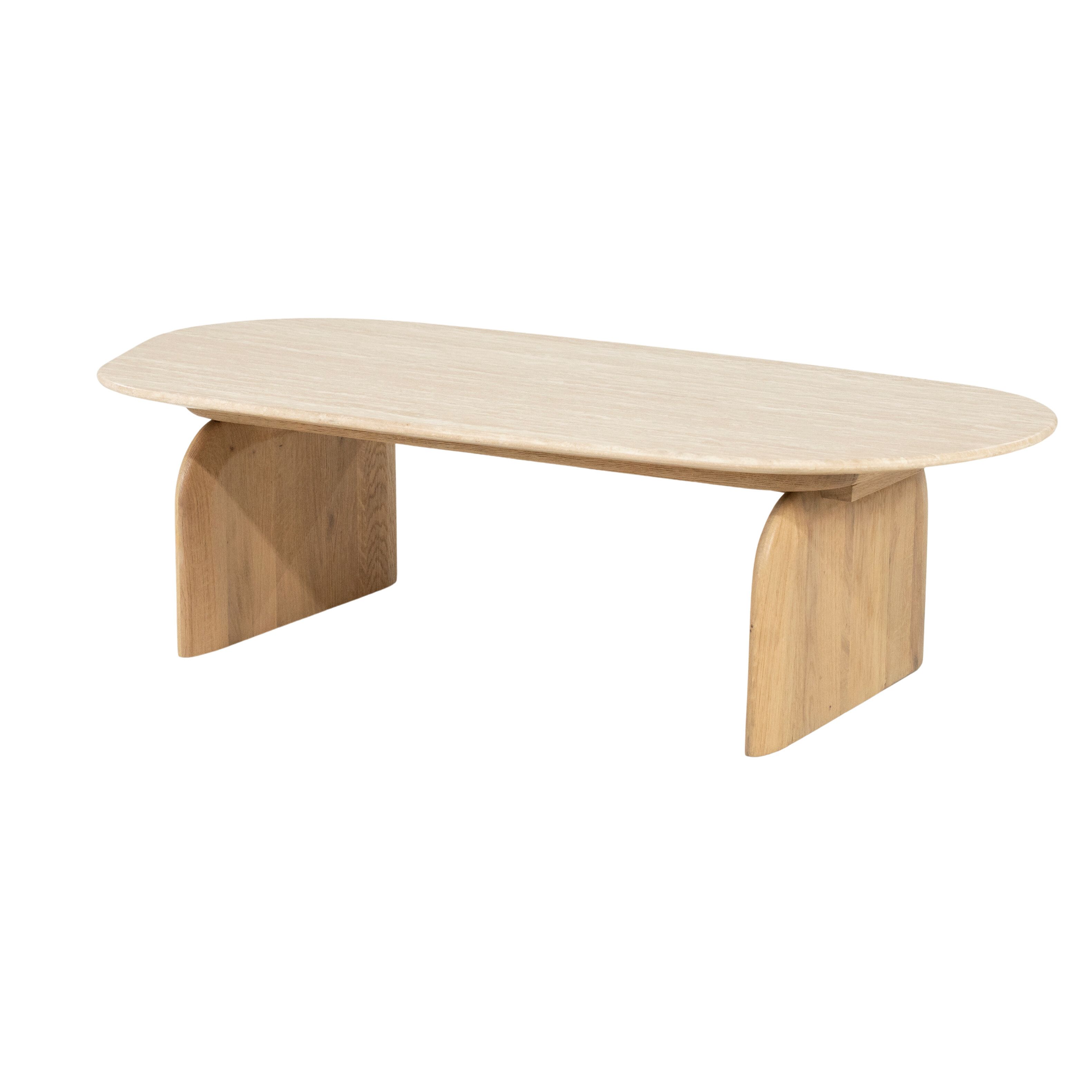Eleonora Lova Salontafel – Natuurlijke Elegantie in Travertijn en Eiken