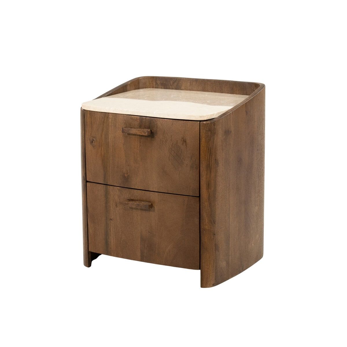 Eleonora Nachtkastje Mabel – Marmer & Mangohout, 2 lades, warm bruin design