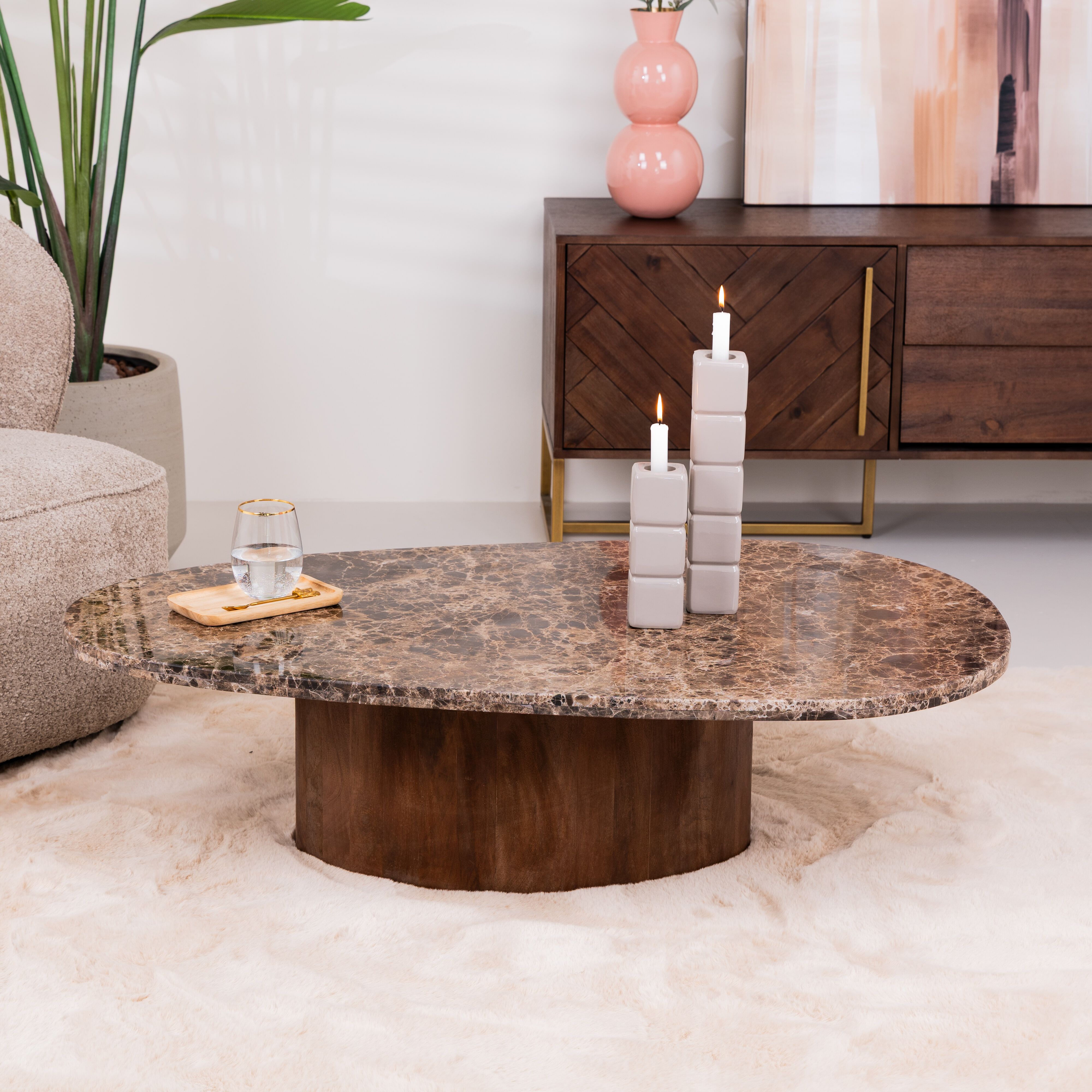 Eleonora Organische Salontafel Bradley – Marmer & Mangohout, 120 × 75 cm