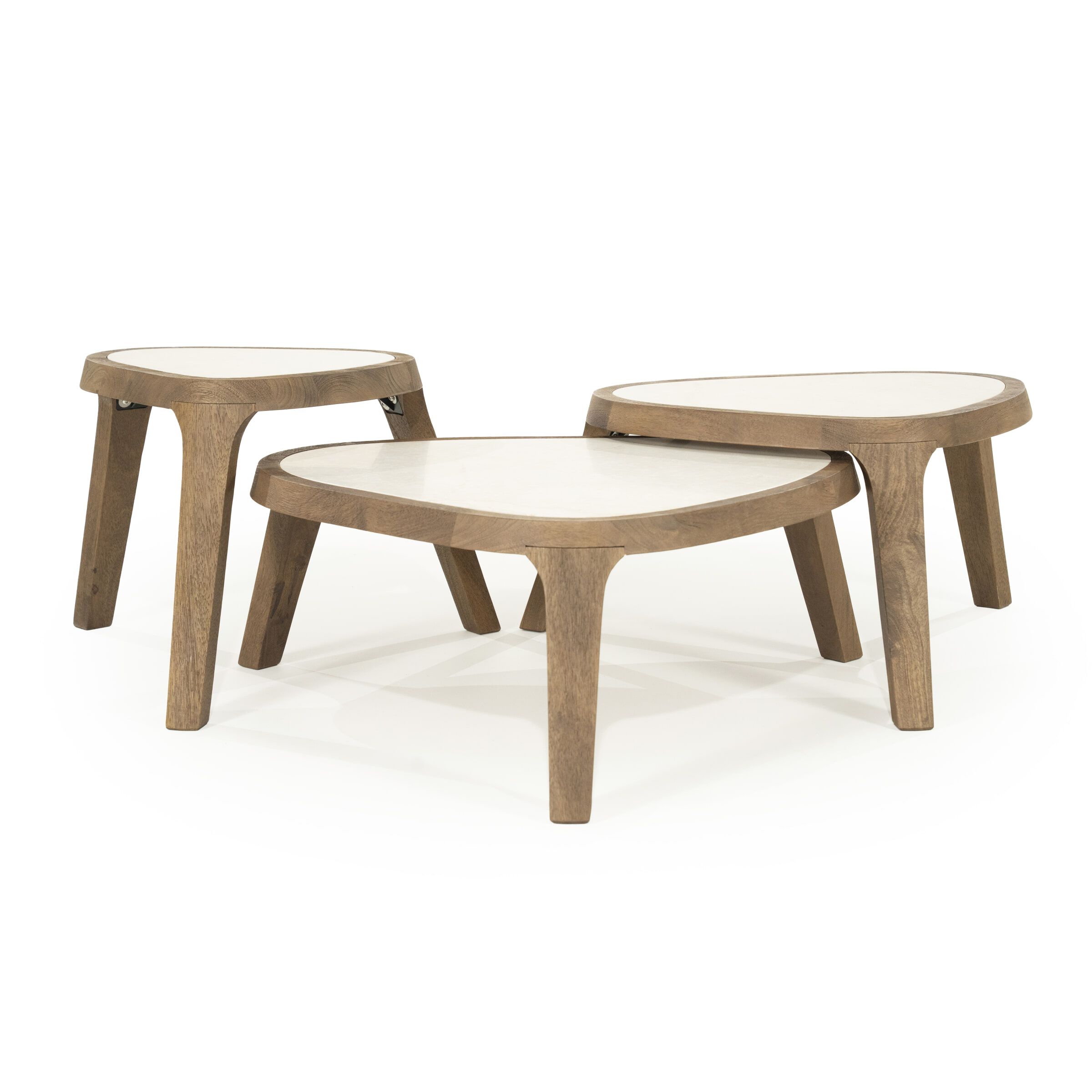 Eleonora Organische Salontafel Fred Set – 3‑delen van Marmer en Mangohout in Bruin