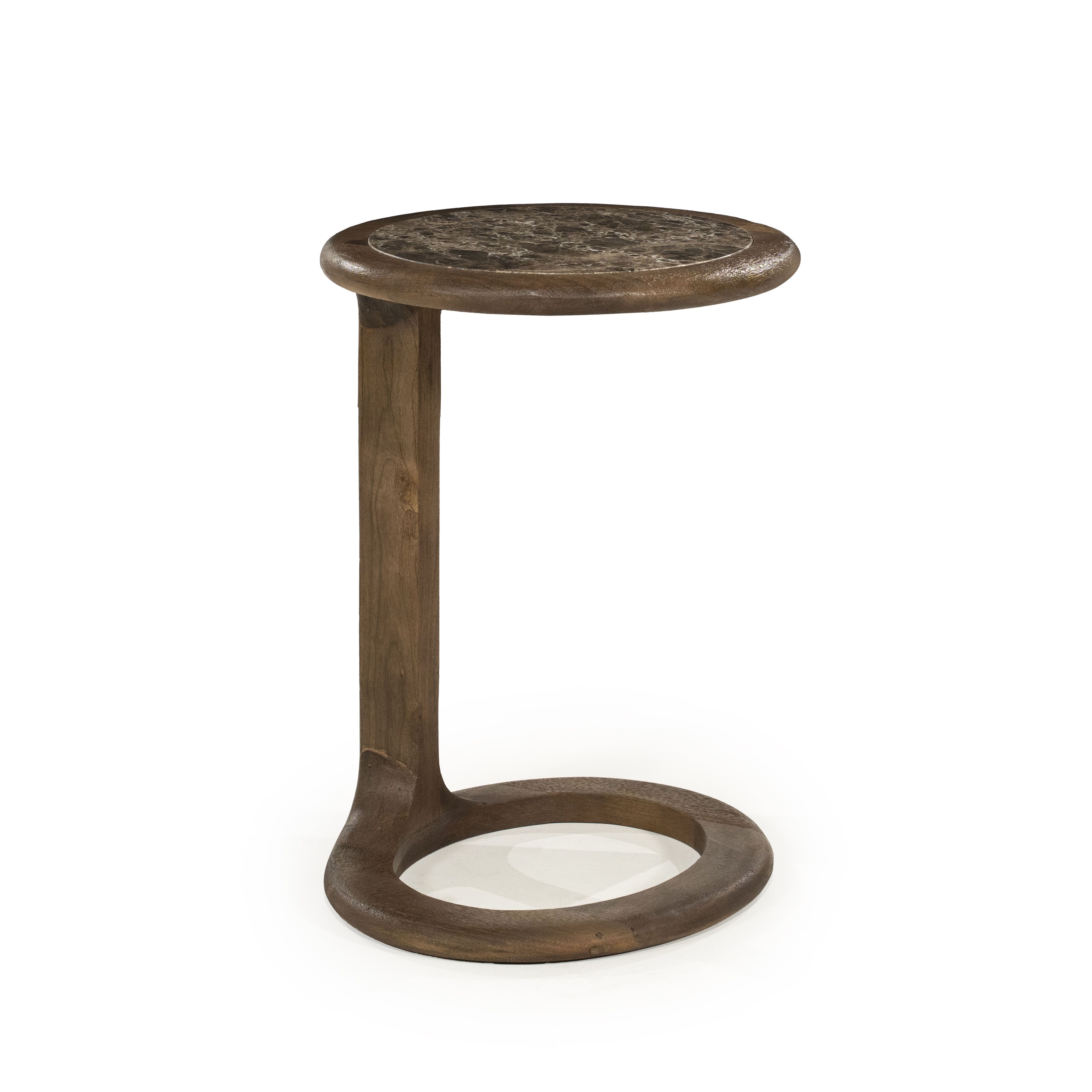 Eleonora Ronde Bijzettafel Vito – Marmer & Mangohout, 43 × 37 cm – Bruin