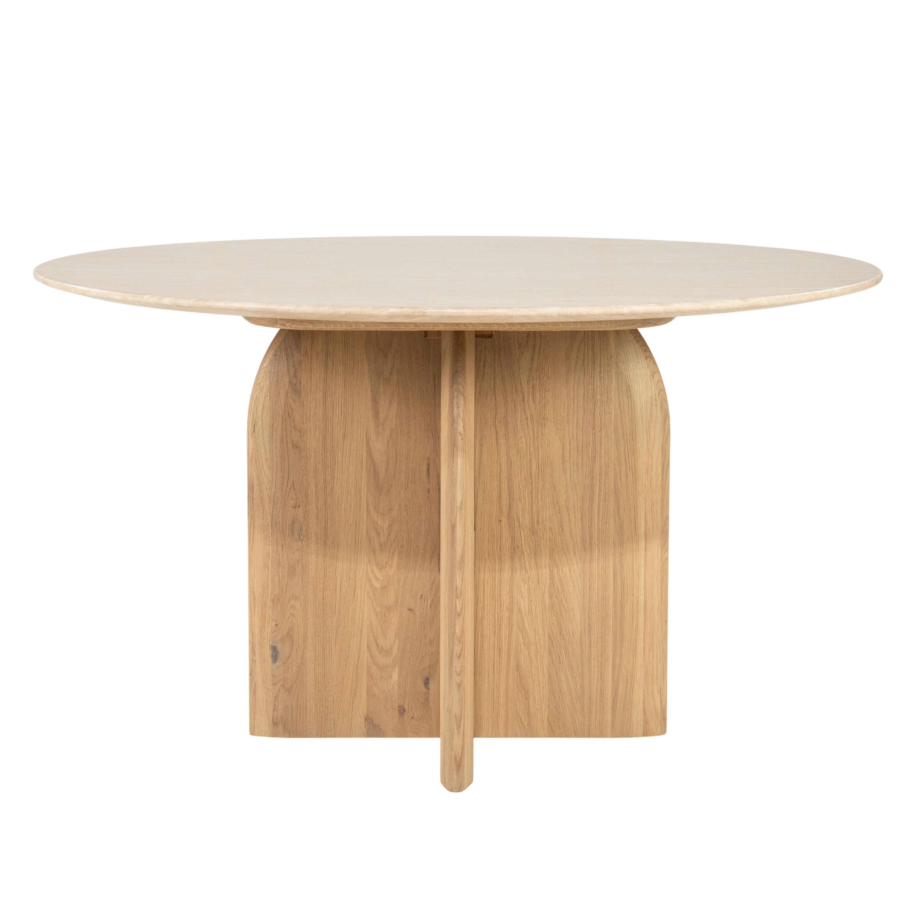 Eleonora Ronde eettafel Lova – Travertin & eiken, 130 cm, naturel
