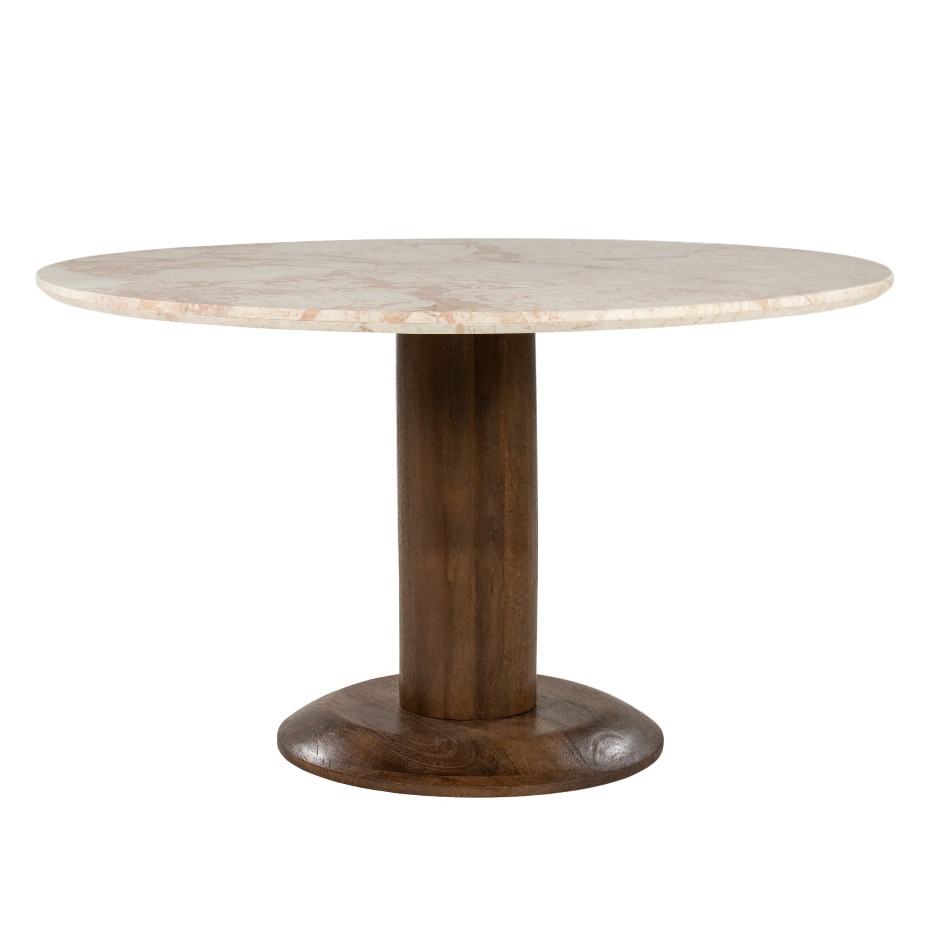 Eleonora ronde eettafel van marmer en mangohout – 130 cm, warme bruine uitstraling