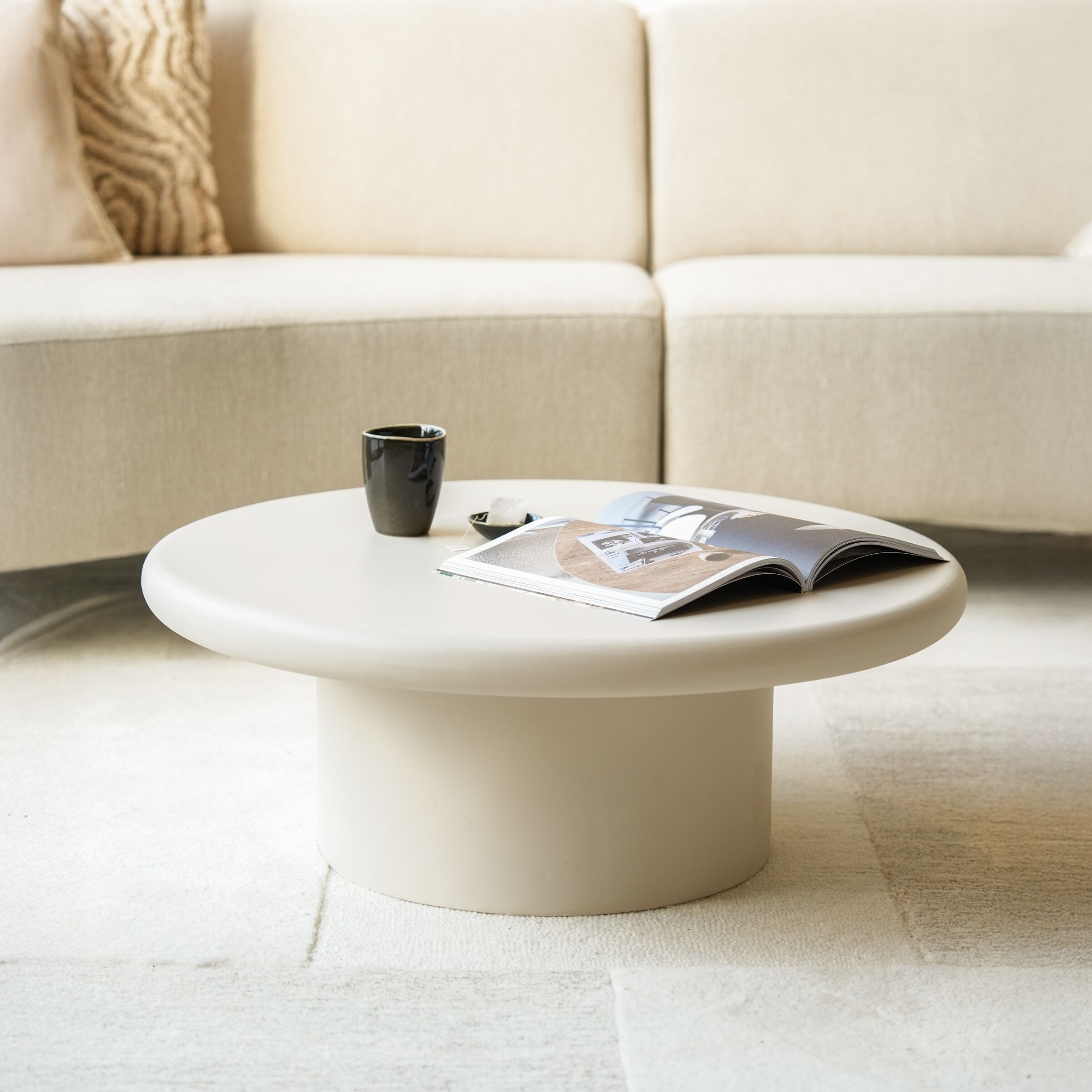 Eleonora Ronde Salontafel 80 cm – Crèmekleurig & Duurzaam Design