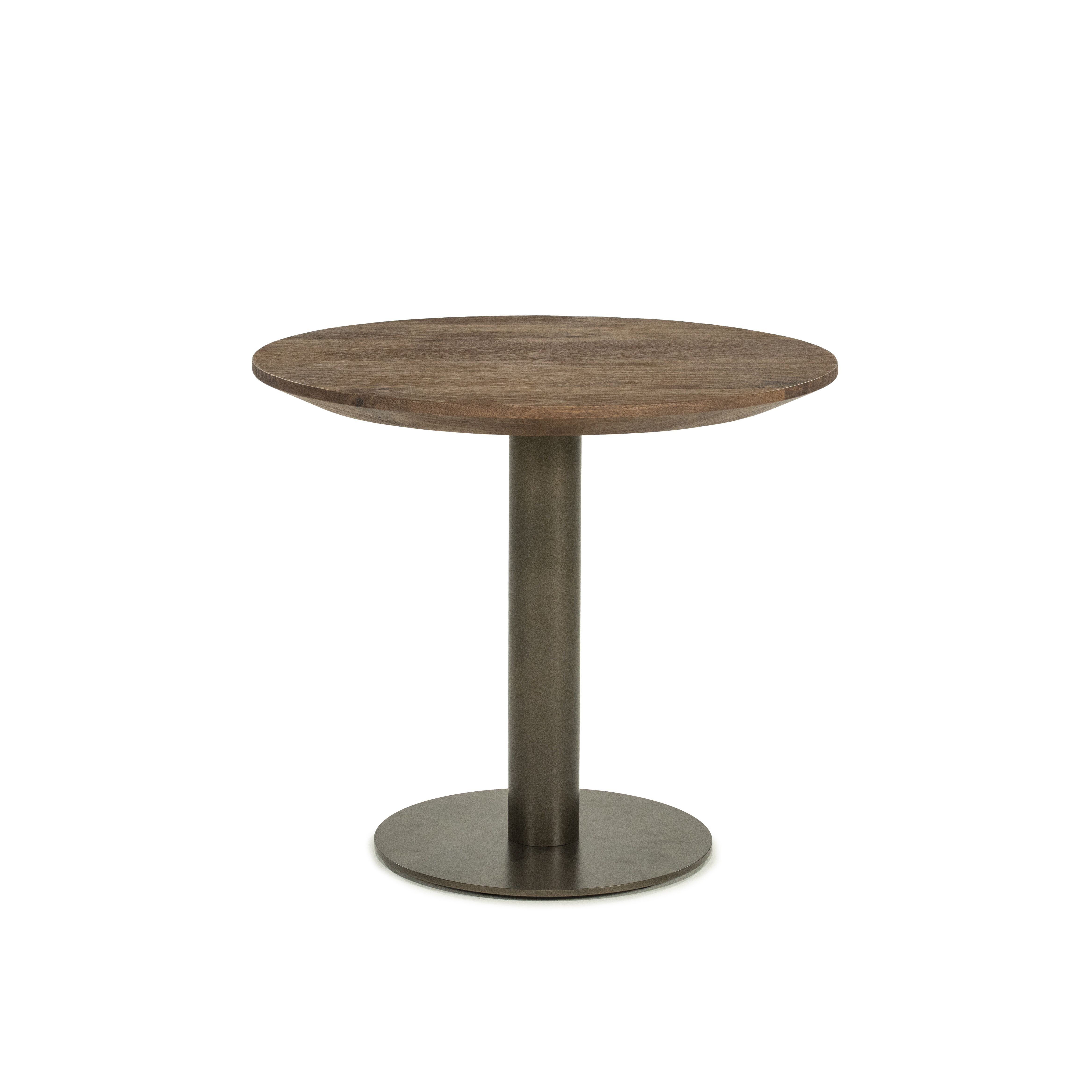 Eleonora ronde salontafel Esila – compacte mangohouten tafel met bronsaccent