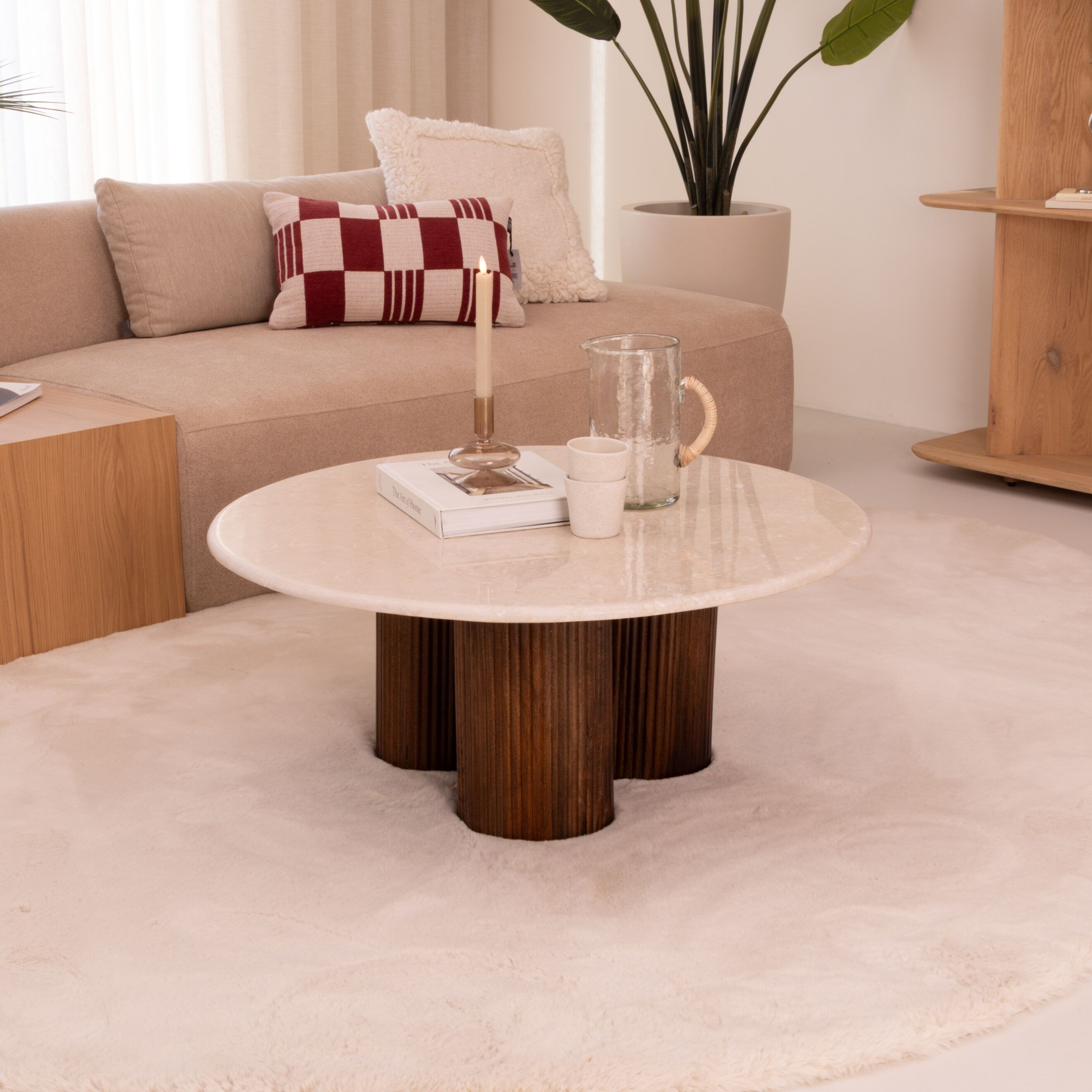 Eleonora Ronde Salontafel Xavi – Luxe marmer & mangohout 90 cm (Japandi)