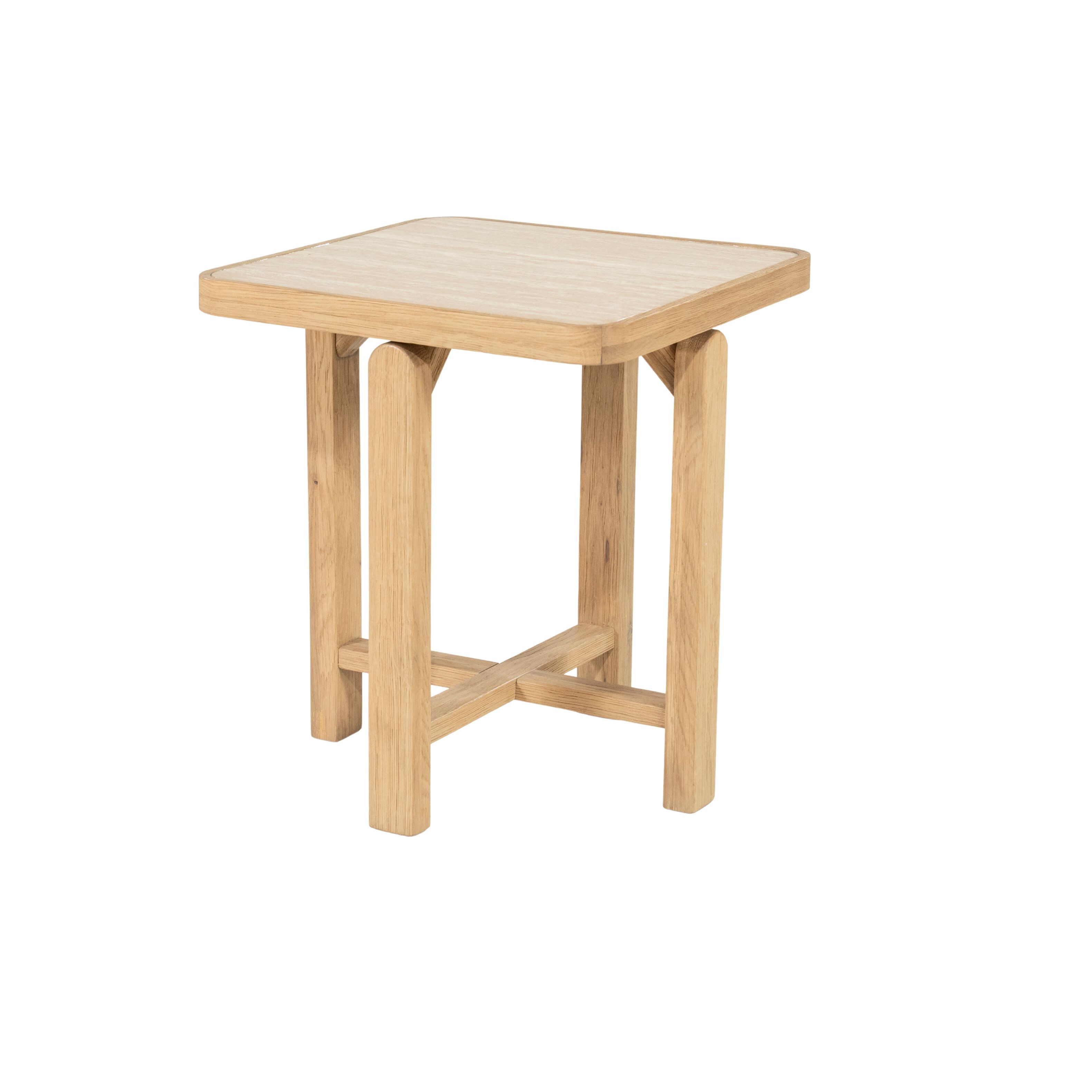 Eleonora vierkante bijzettafel Vidar – travertin & eiken, 40 cm – natuurlijke stijl
