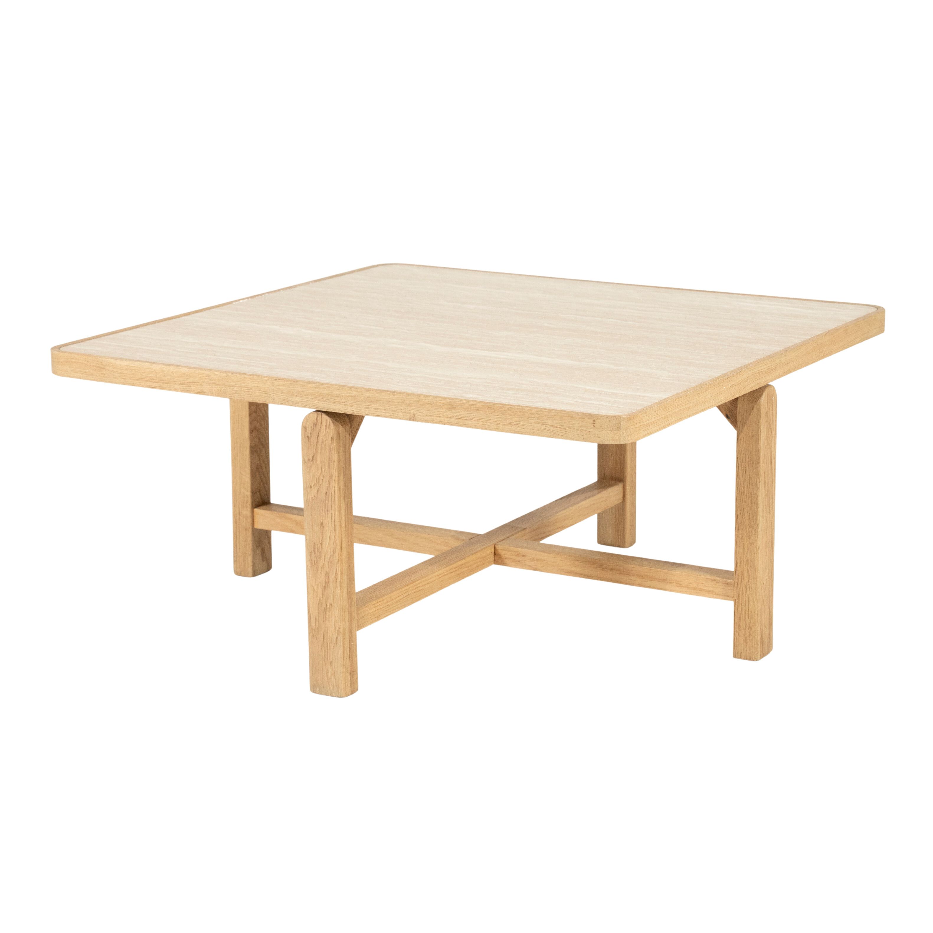 Eleonora Vierkante Salontafel Vidar – Travertijn & Eiken, 80 × 80 cm (Naturel)