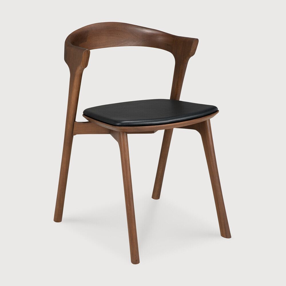 Ethnicraft Bok eetkamerstoel – Zwart leder, teakhouten frame