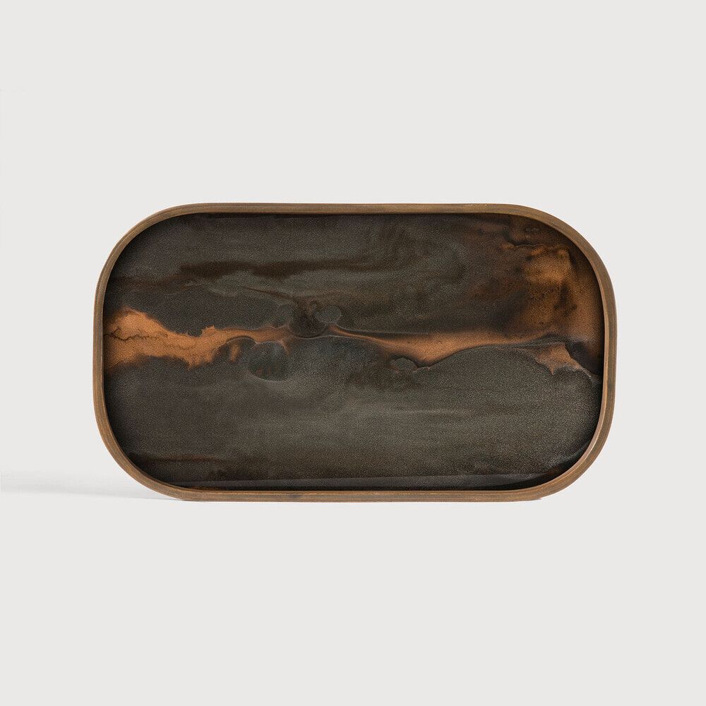 Ethnicraft Dienblad Linear Flow – Brons, handgeschilderd glas met houten rand
