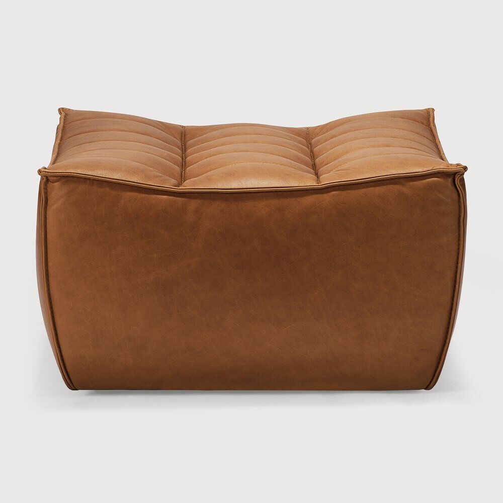 Ethnicraft Hocker N701 Leder – 70 × 70 cm Old Saddle, luxe poef voor elke woonruimte