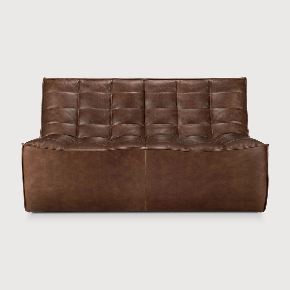 Ethnicraft Modulaire 2‑zitbank N701 in Chestnut – Luxe lederen zitcomfort
