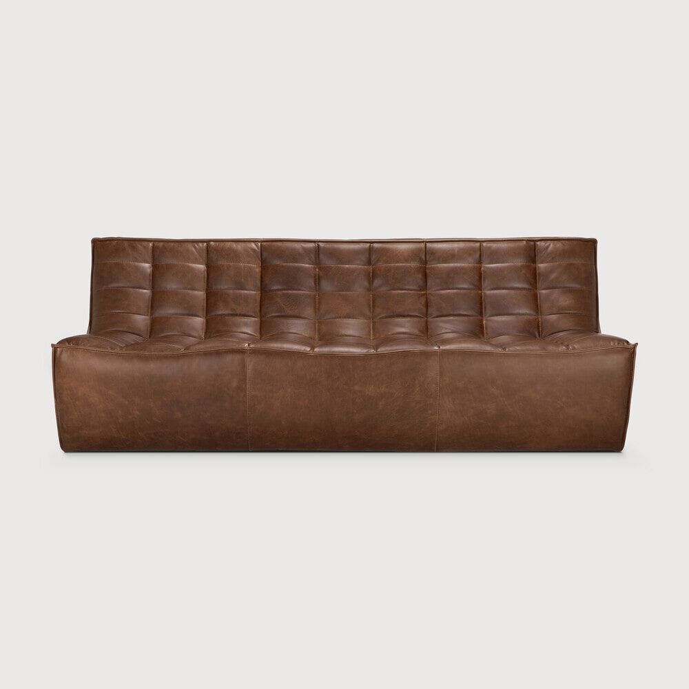 Ethnicraft Modulaire 3‑zitbank N701 in Anilineleer – Chestnut