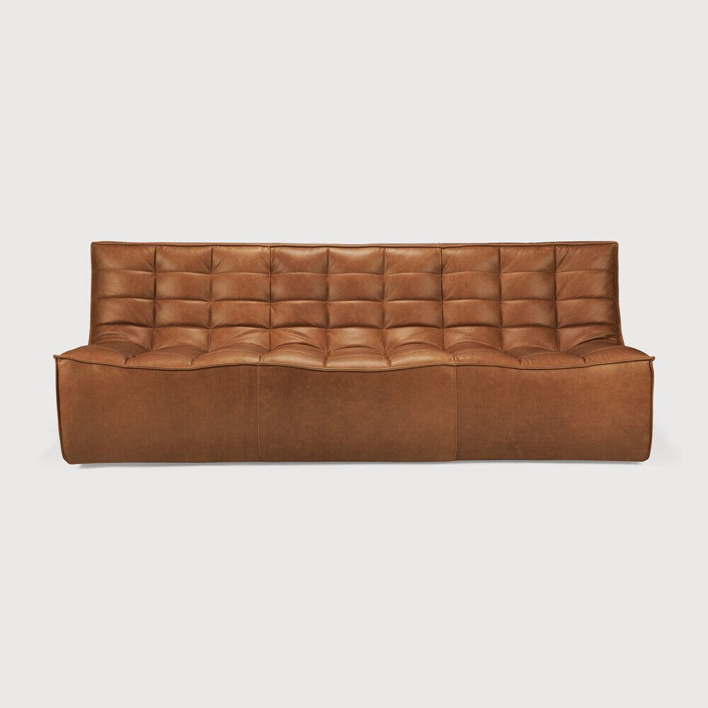 Ethnicraft Modulaire 3‑zits bank N701 in Old Saddle leer – Tijdloos comfort voor uw woonkamer