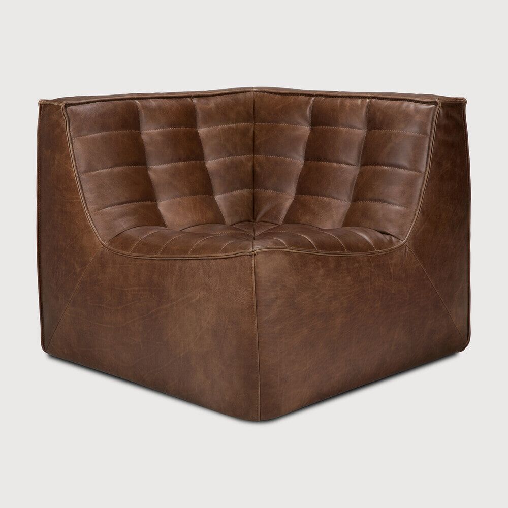 Ethnicraft Modulaire Bank N701 – Luxe Hoekbank in Aniline Leder Chestnut