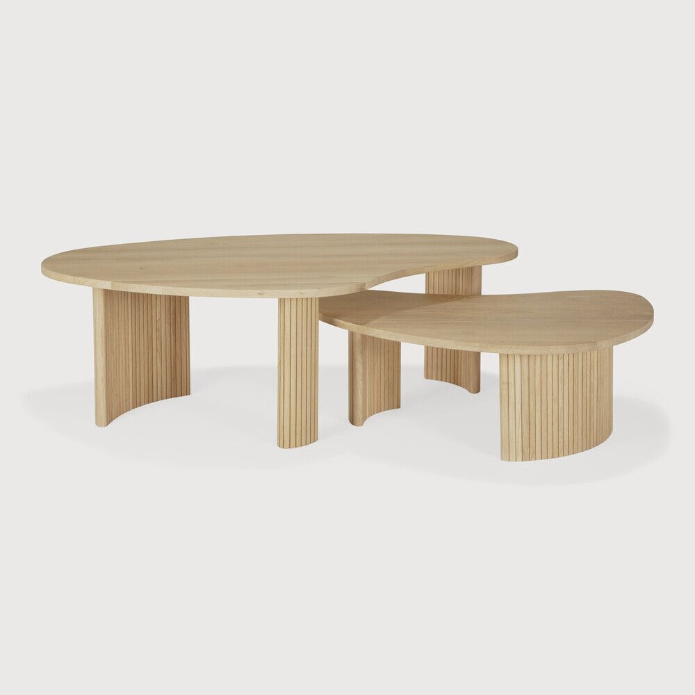 Ethnicraft Organische Salontafel Boomerang – Set van 2, Naturel eiken