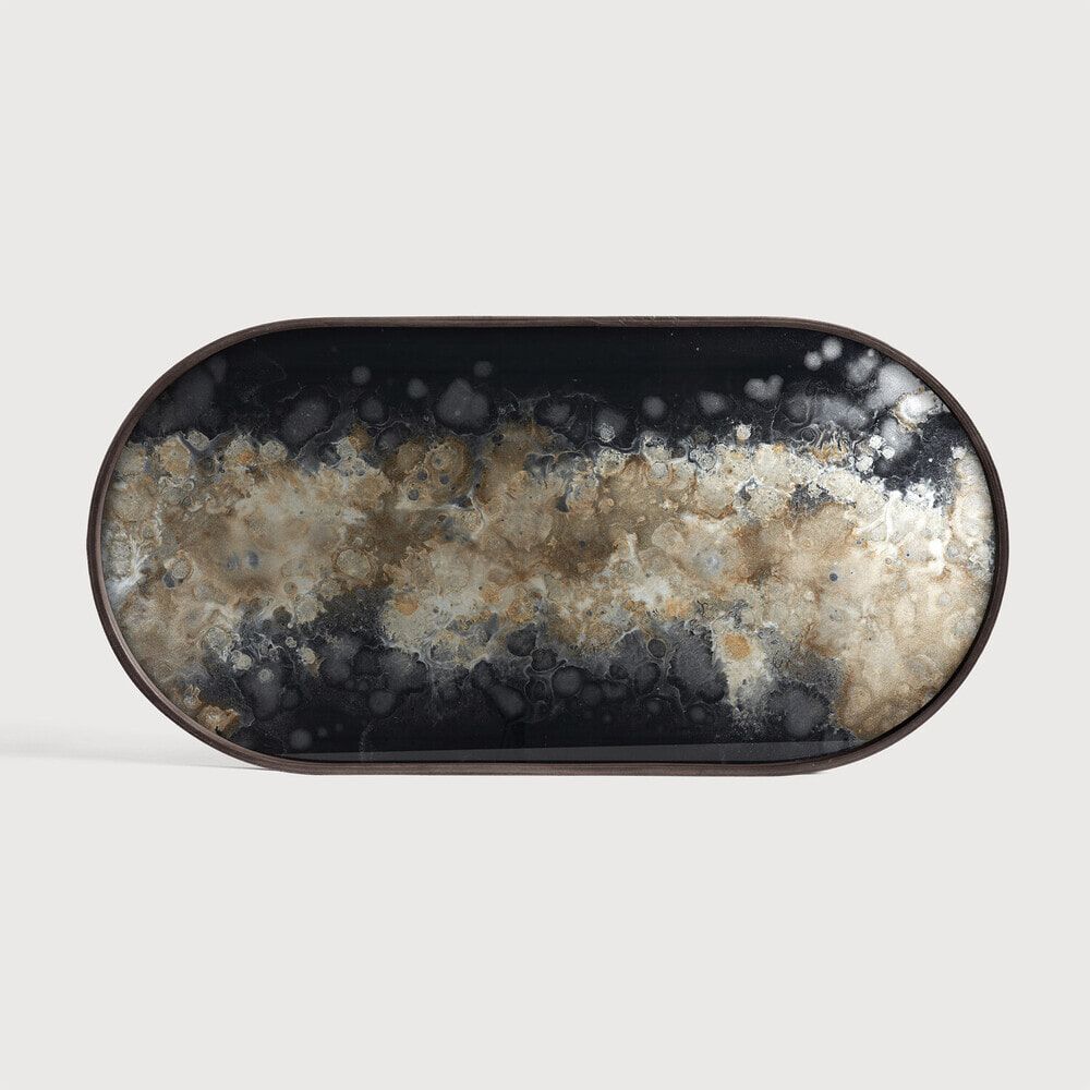 Ethnicraft Ovaal Dienblad Organic – Zwart, 71 × 36 cm – Handgeschilderd glas