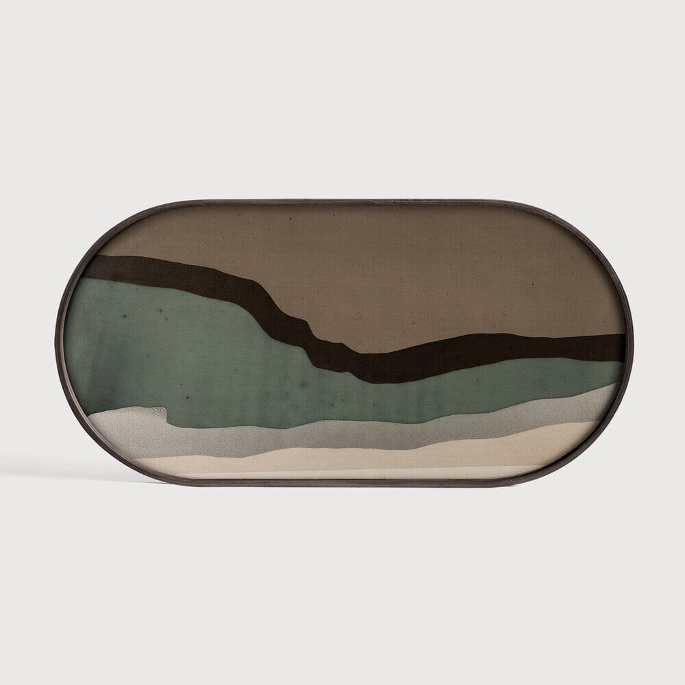 Ethnicraft Ovaal Dienblad Wabi Sabi – Elegante, handgeschilderde glazen serveeroplossing in Graphite