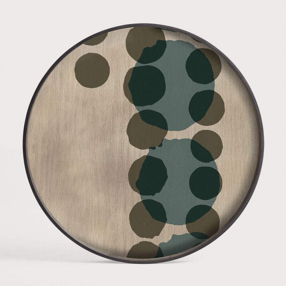 Ethnicraft Rond Dienblad Layered Dots 61 cm – Slate: Handgeschilderde Elegantie voor uw Tafel