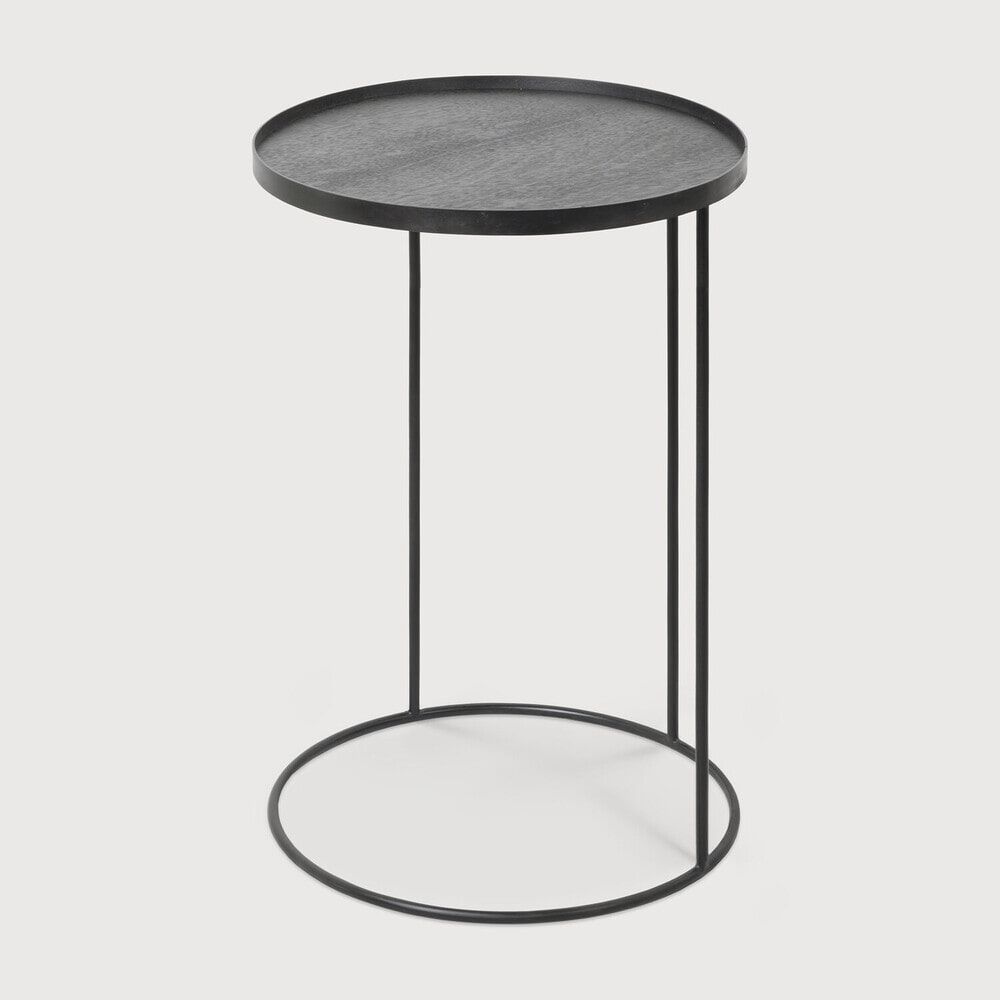 Ethnicraft Ronde Bijzettafel Tray – Elegante Zwarte Houtafwerking, 49 cm
