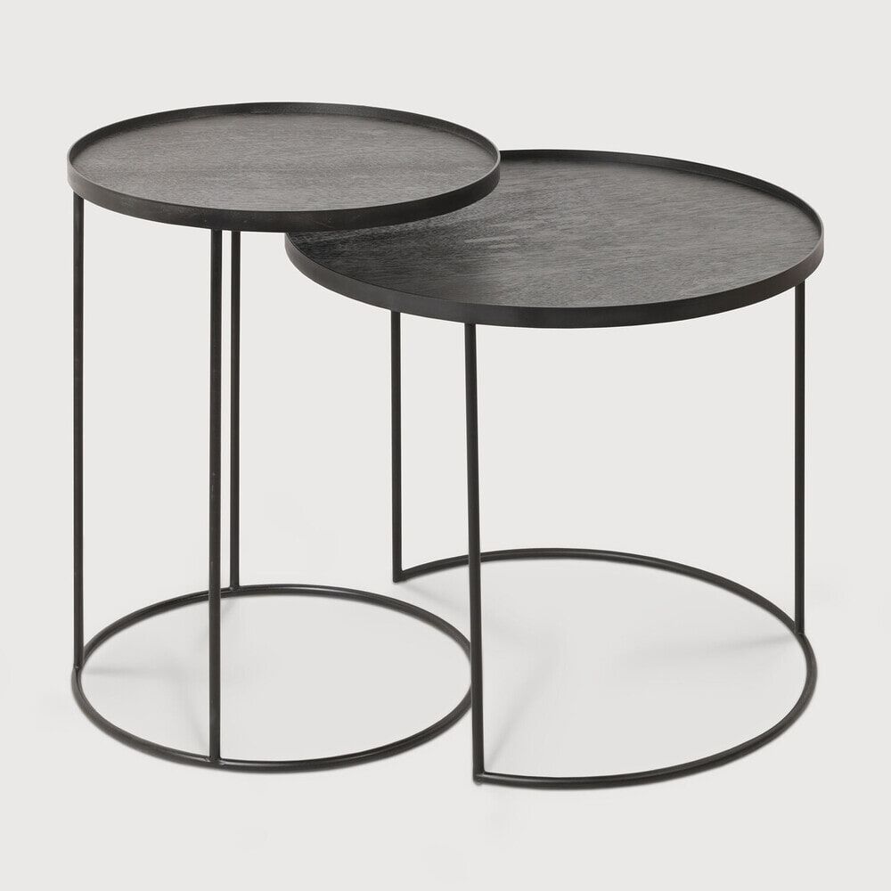 Ethnicraft Ronde Bijzettafel Tray – Set van 2, Zwart, Veelzijdig & Stijlvol