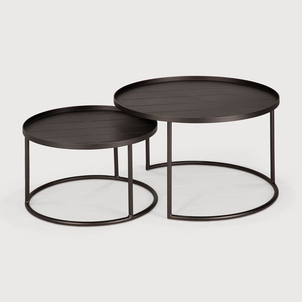 Ethnicraft ronde outdoor bijzettafel – Dark Bronze, set van 2