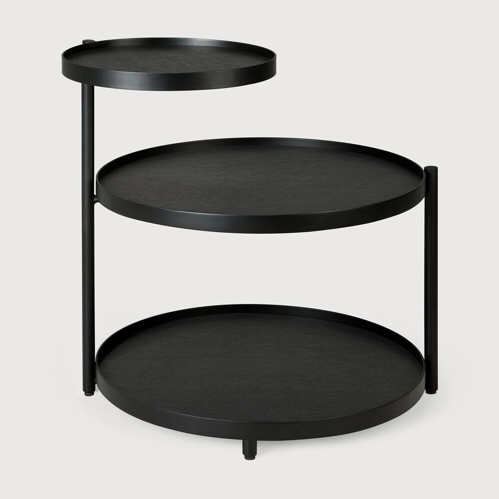 Ethnicraft Ronde Swivel Tray Bijzettafel – Zwart, 3 Uitwisselbare Bladen