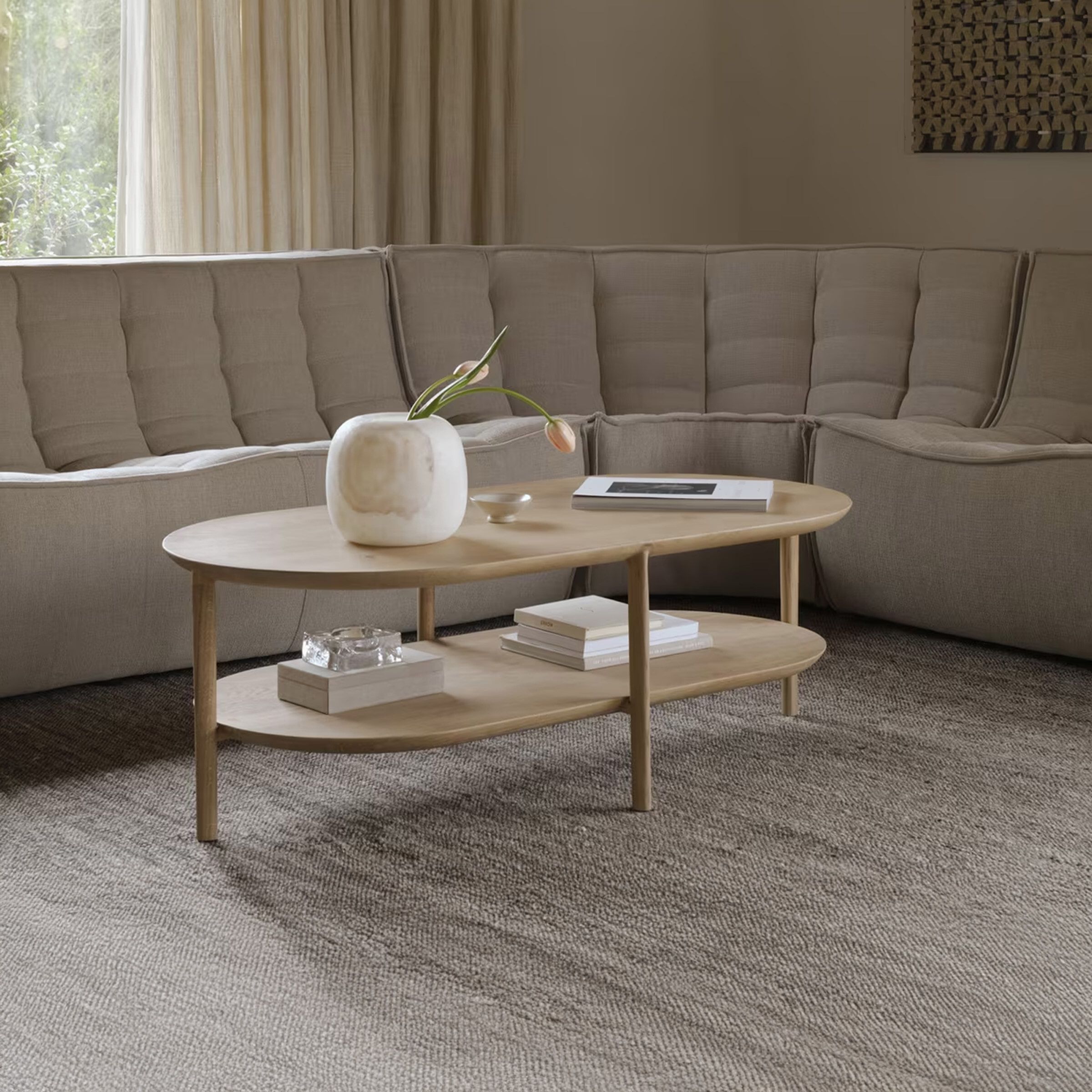 Ethnicraft Salontafel Bok – Ovaal, Naturel eiken, 120 × 60 cm