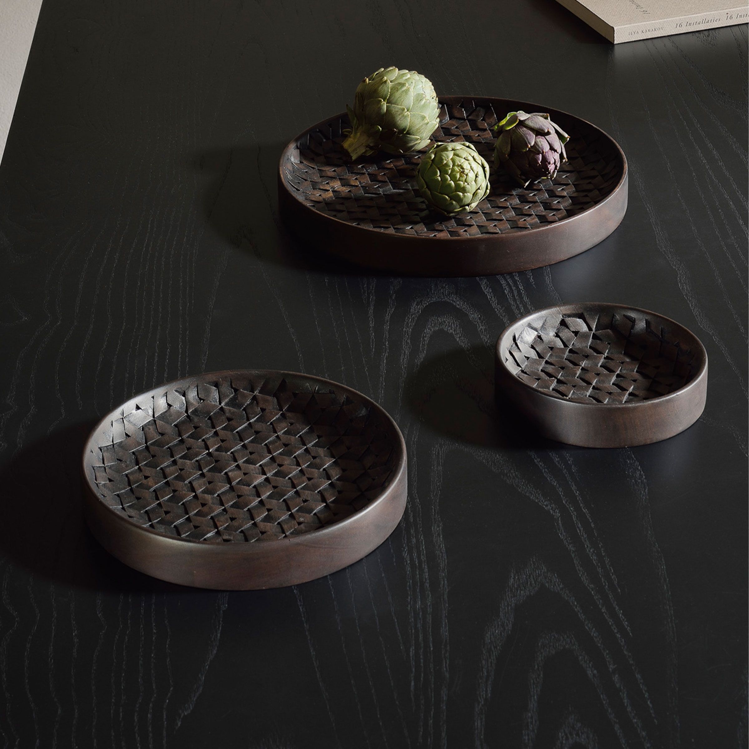 Ethnicraft Schalen Set van 3 – Rond Mahonie in Donkerbruin