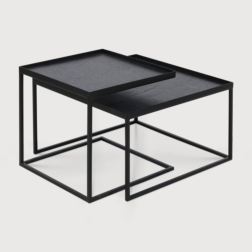 Ethnicraft Vierkante Salontafel Tray – Zwarte Set van 2