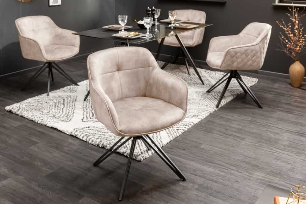 EUPHORIA: Draaibare designstoel in champagnegrijs fluweel met zwart metalen frame