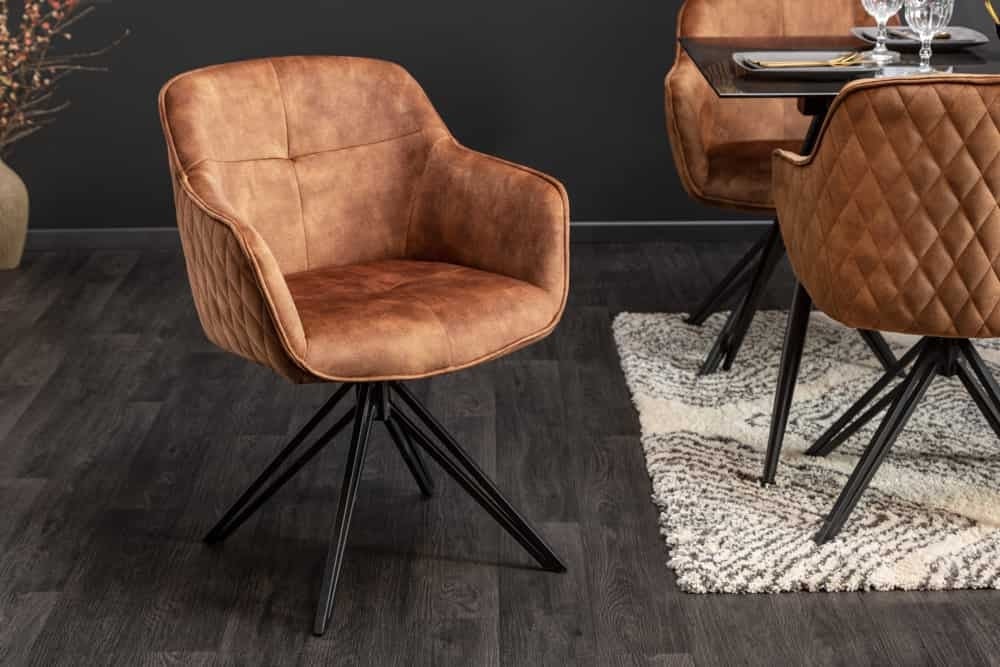 EUPHORIA draaibare designstoel – luxe bruine fluweel met zwarte metalen armleuning